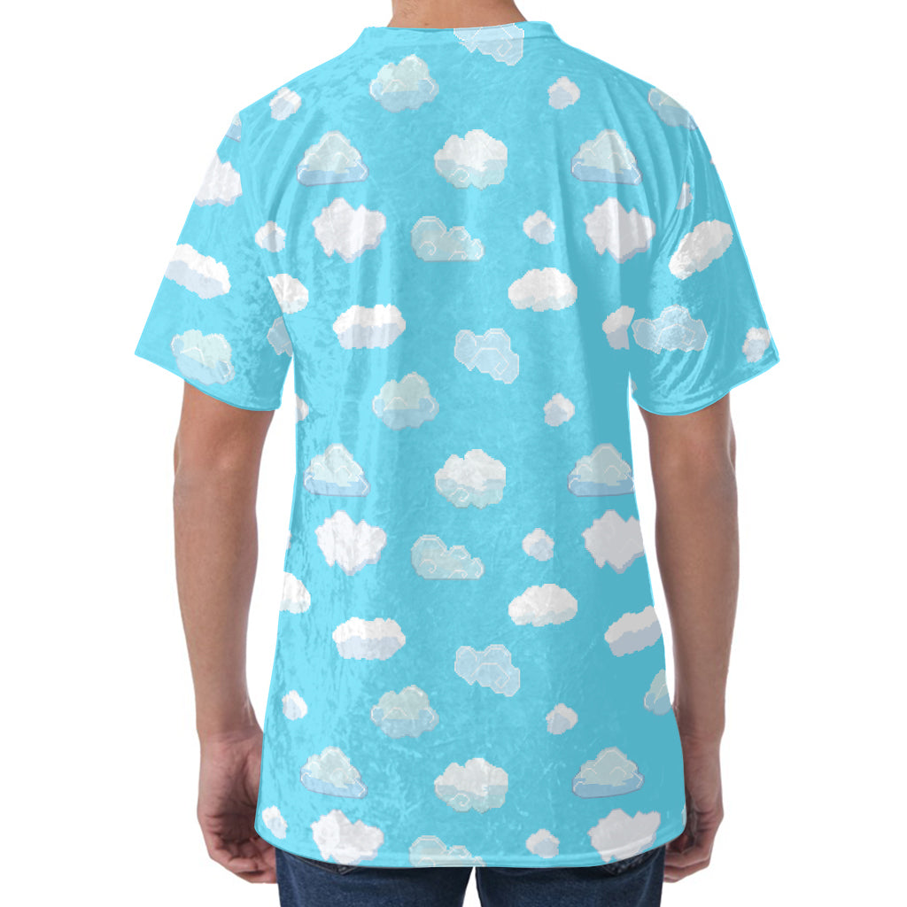 Pixel Cloud Pattern Print Men's Velvet T-Shirt