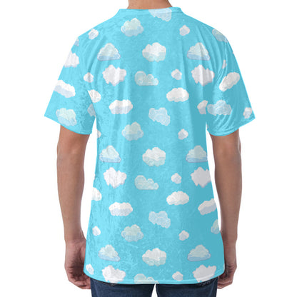 Pixel Cloud Pattern Print Men's Velvet T-Shirt