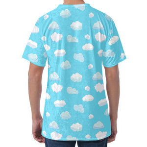 Pixel Cloud Pattern Print Men's Velvet T-Shirt