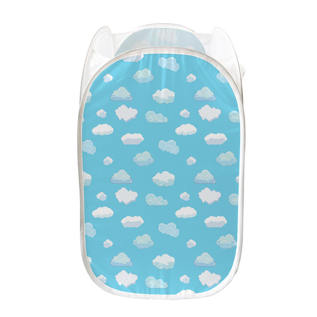 Pixel Cloud Pattern Print Mesh Laundry Hamper