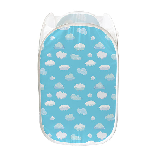 Pixel Cloud Pattern Print Mesh Laundry Hamper