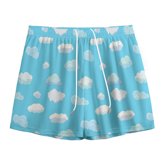 Pixel Cloud Pattern Print Mesh Shorts