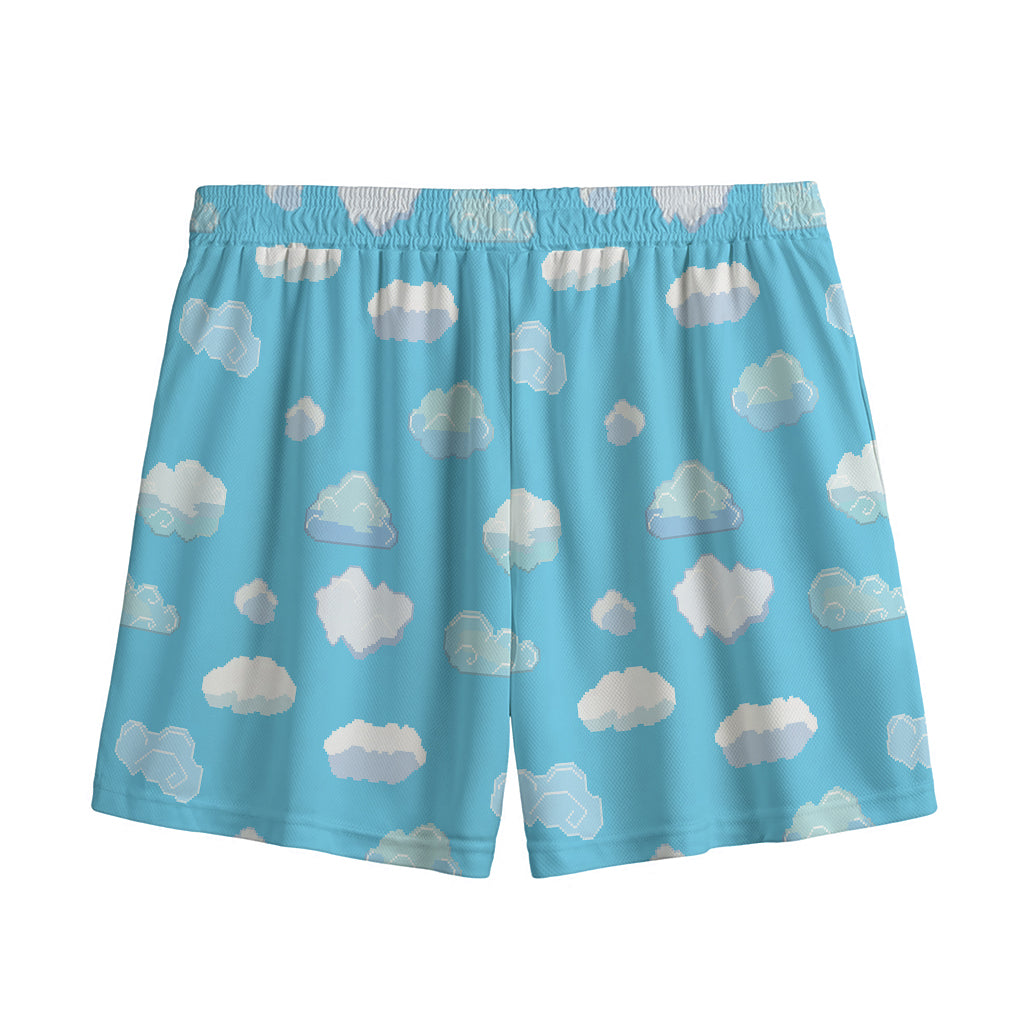 Pixel Cloud Pattern Print Mesh Shorts