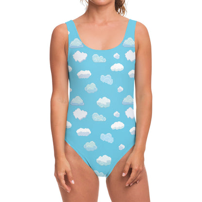Pixel Cloud Pattern Print One Piece Swimsuit