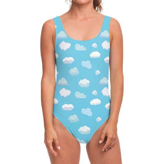 Pixel Cloud Pattern Print One Piece Swimsuit