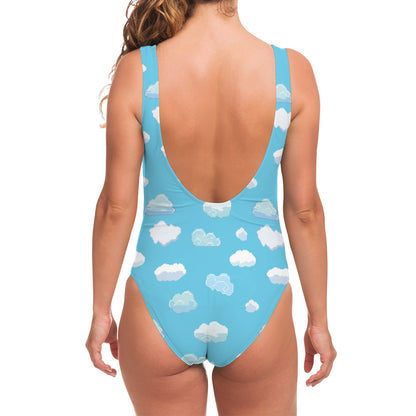 Pixel Cloud Pattern Print One Piece Swimsuit