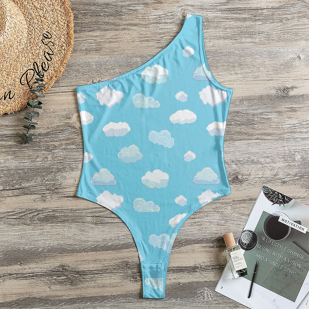 Pixel Cloud Pattern Print One Shoulder Bodysuit