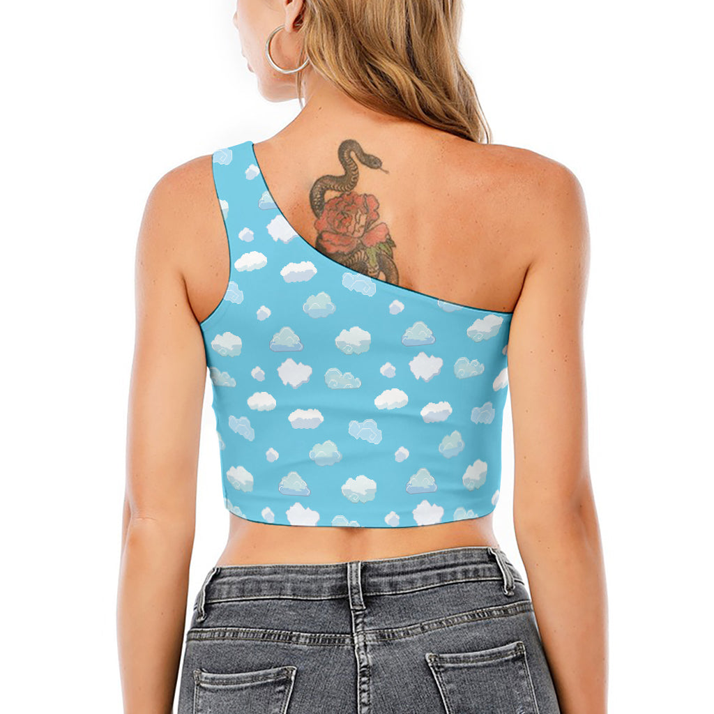 Pixel Cloud Pattern Print One Shoulder Crop Top