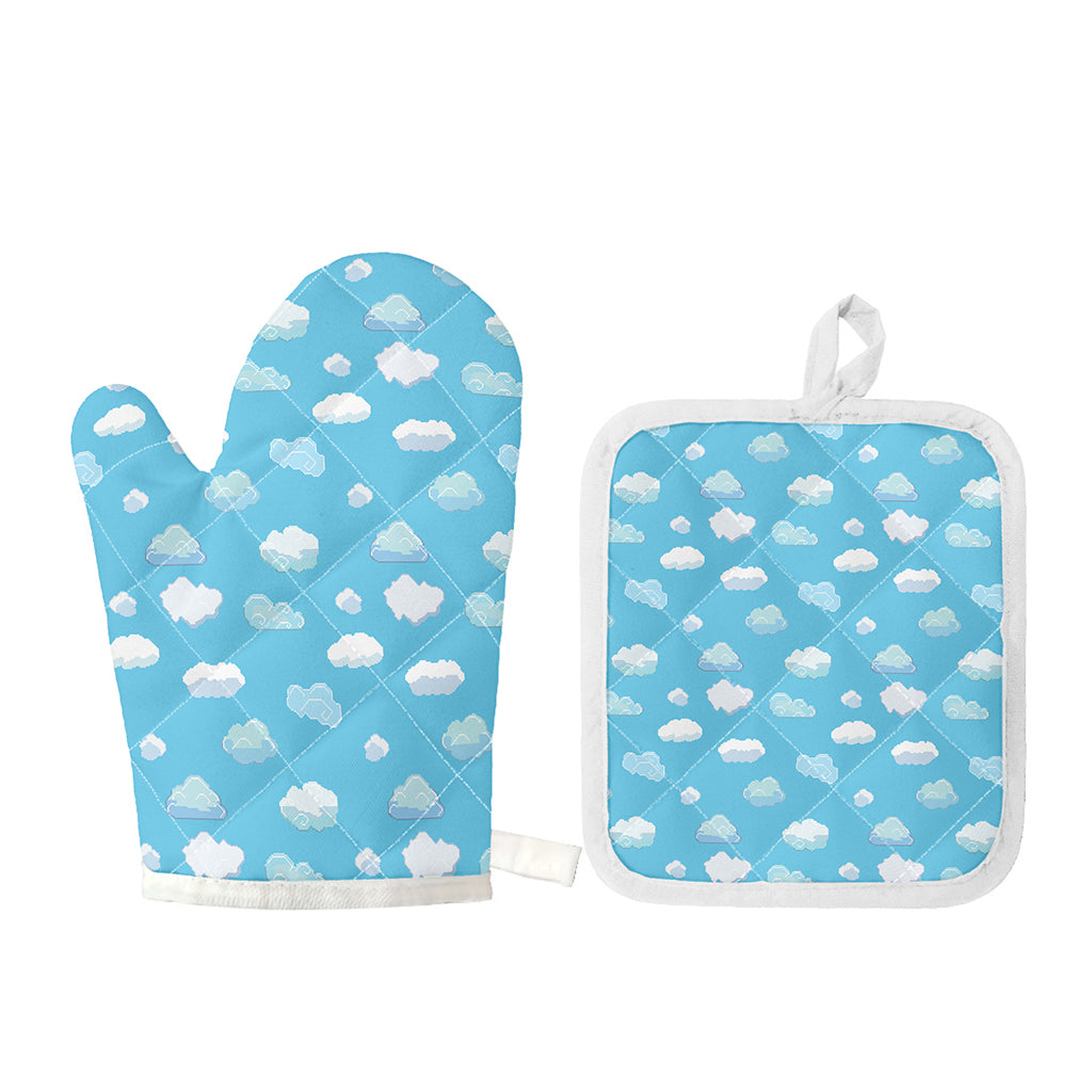 Pixel Cloud Pattern Print Oven Mitt And Pot Holder Set
