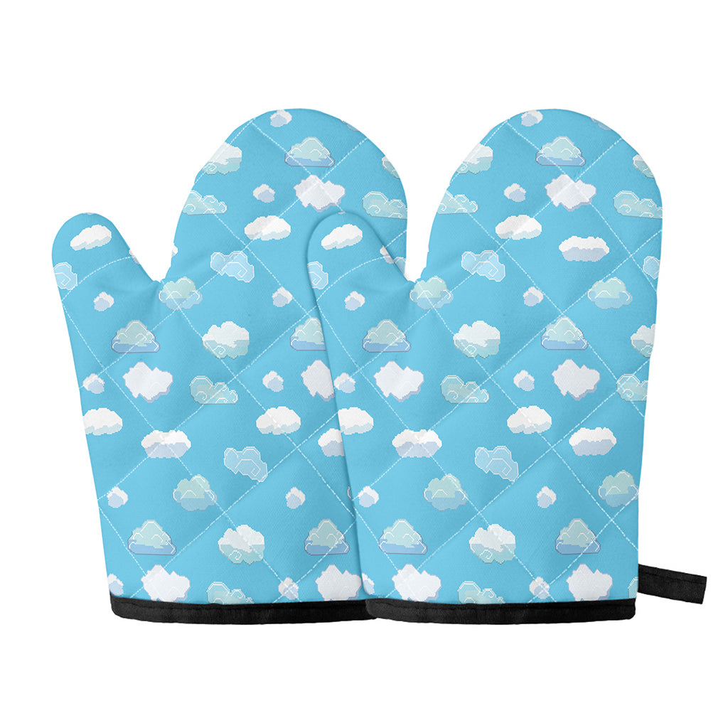Pixel Cloud Pattern Print Oven Mitts