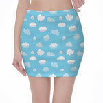 Pixel Cloud Pattern Print Pencil Mini Skirt