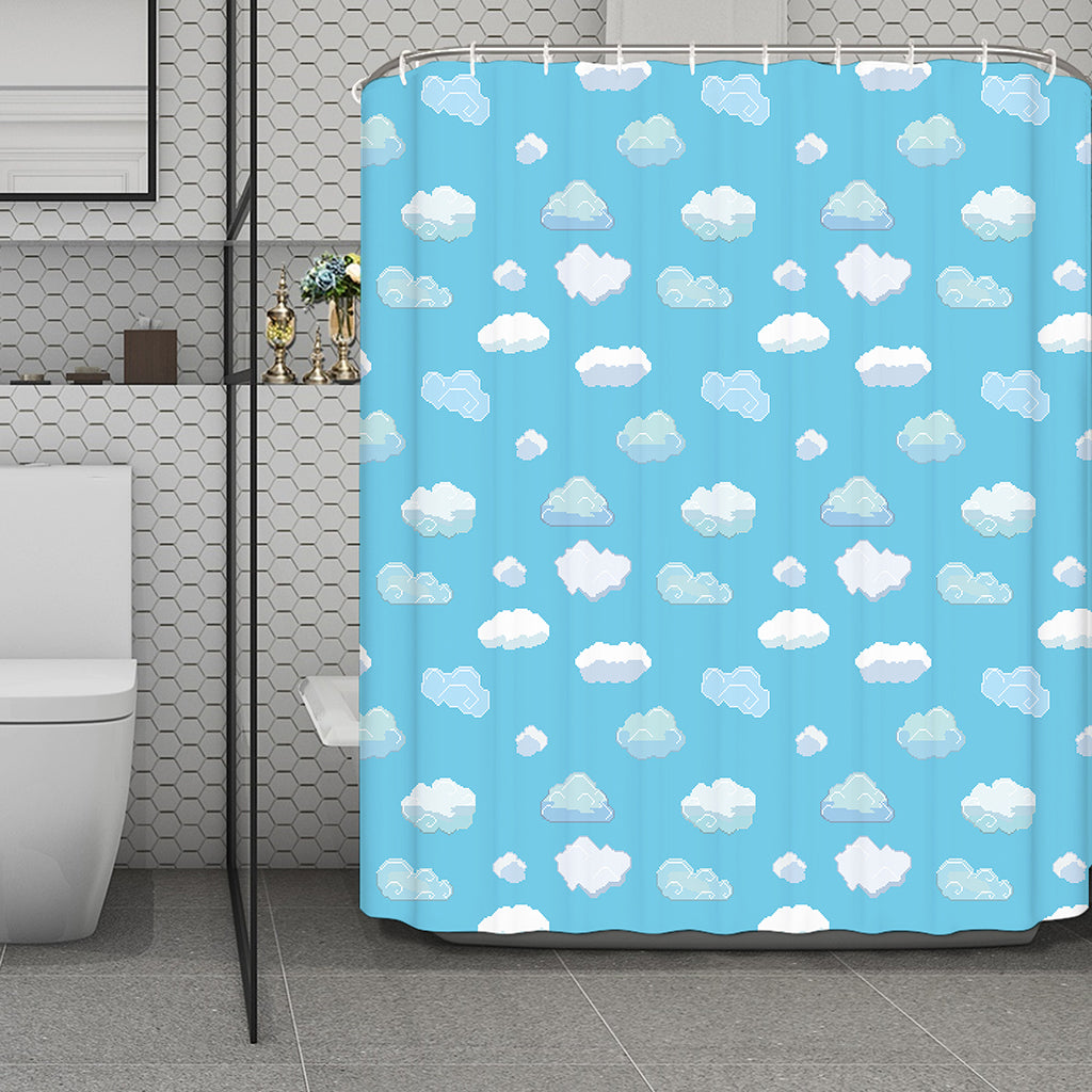 Pixel Cloud Pattern Print Polyester Shower Curtain