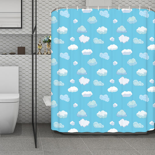 Pixel Cloud Pattern Print Polyester Shower Curtain