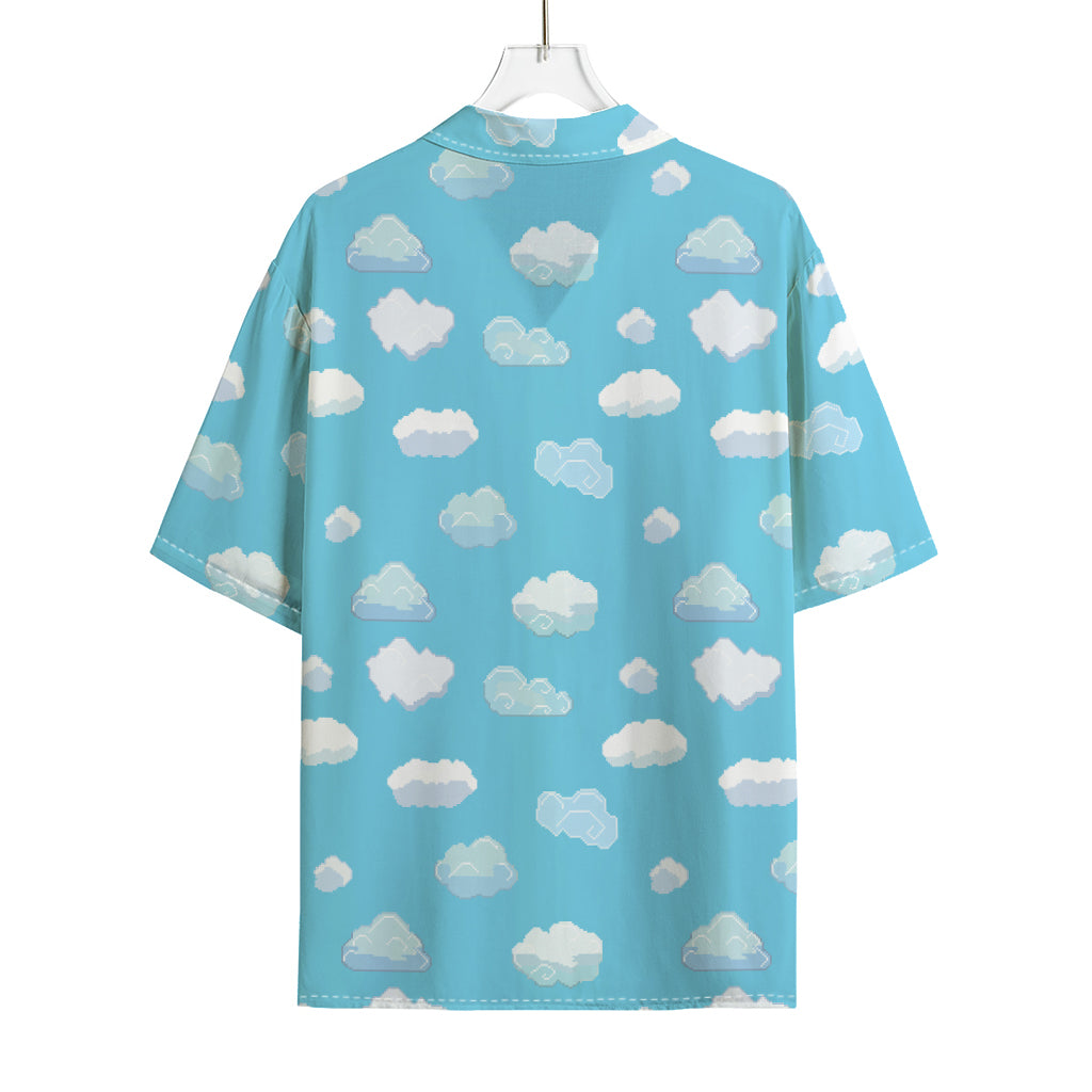 Pixel Cloud Pattern Print Rayon Hawaiian Shirt