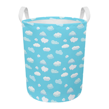 Pixel Cloud Pattern Print Round Laundry Basket