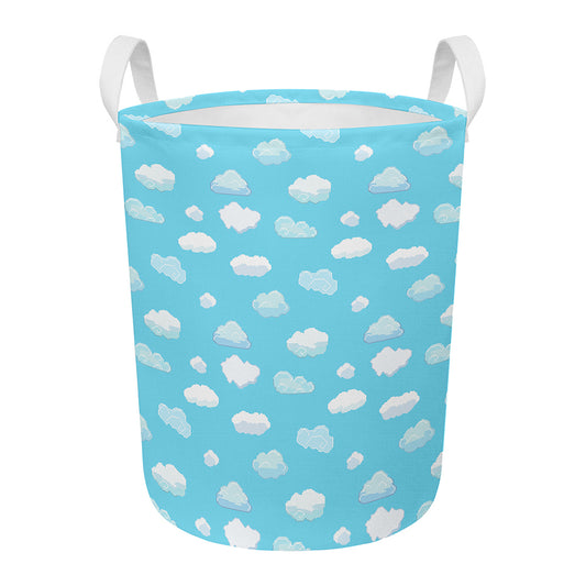 Pixel Cloud Pattern Print Round Laundry Basket