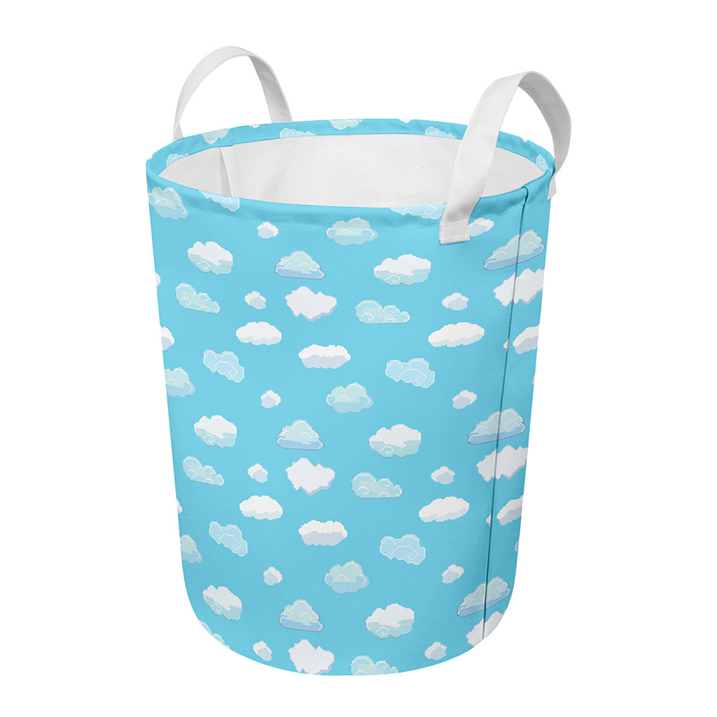 Pixel Cloud Pattern Print Round Laundry Basket