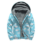 Pixel Cloud Pattern Print Sherpa Lined Zip Up Hoodie