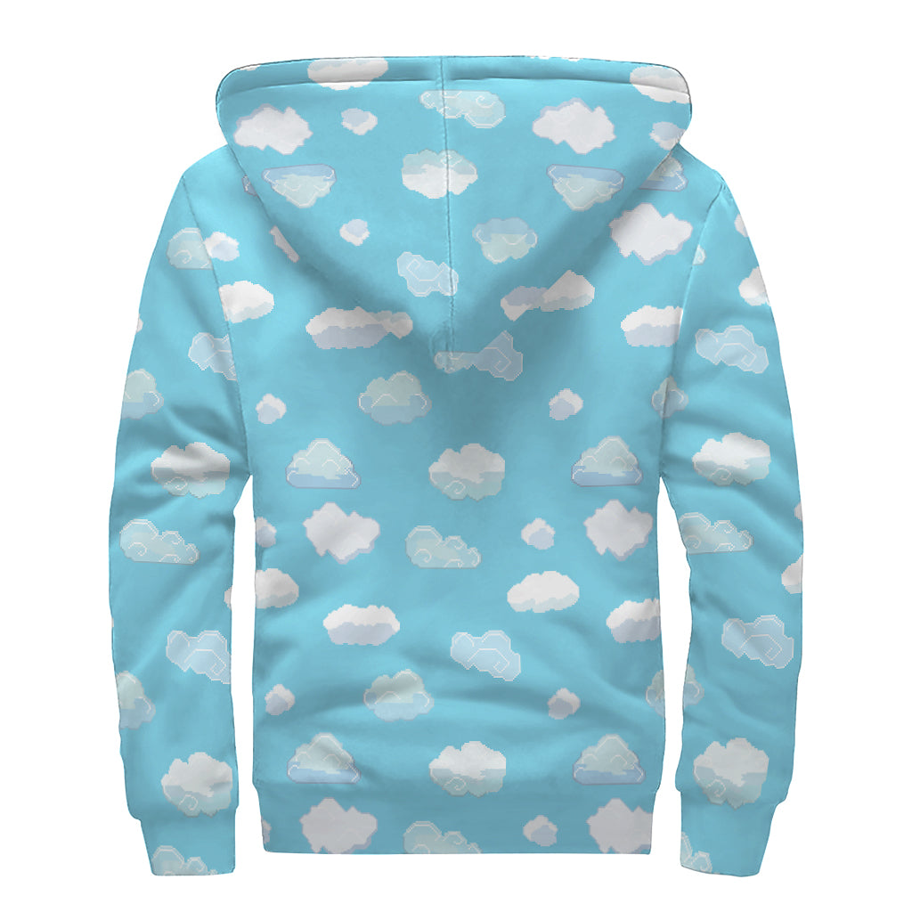 Pixel Cloud Pattern Print Sherpa Lined Zip Up Hoodie