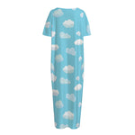 Pixel Cloud Pattern Print Short Sleeve Long Nightdress