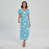 Pixel Cloud Pattern Print Short Sleeve Maxi Dress