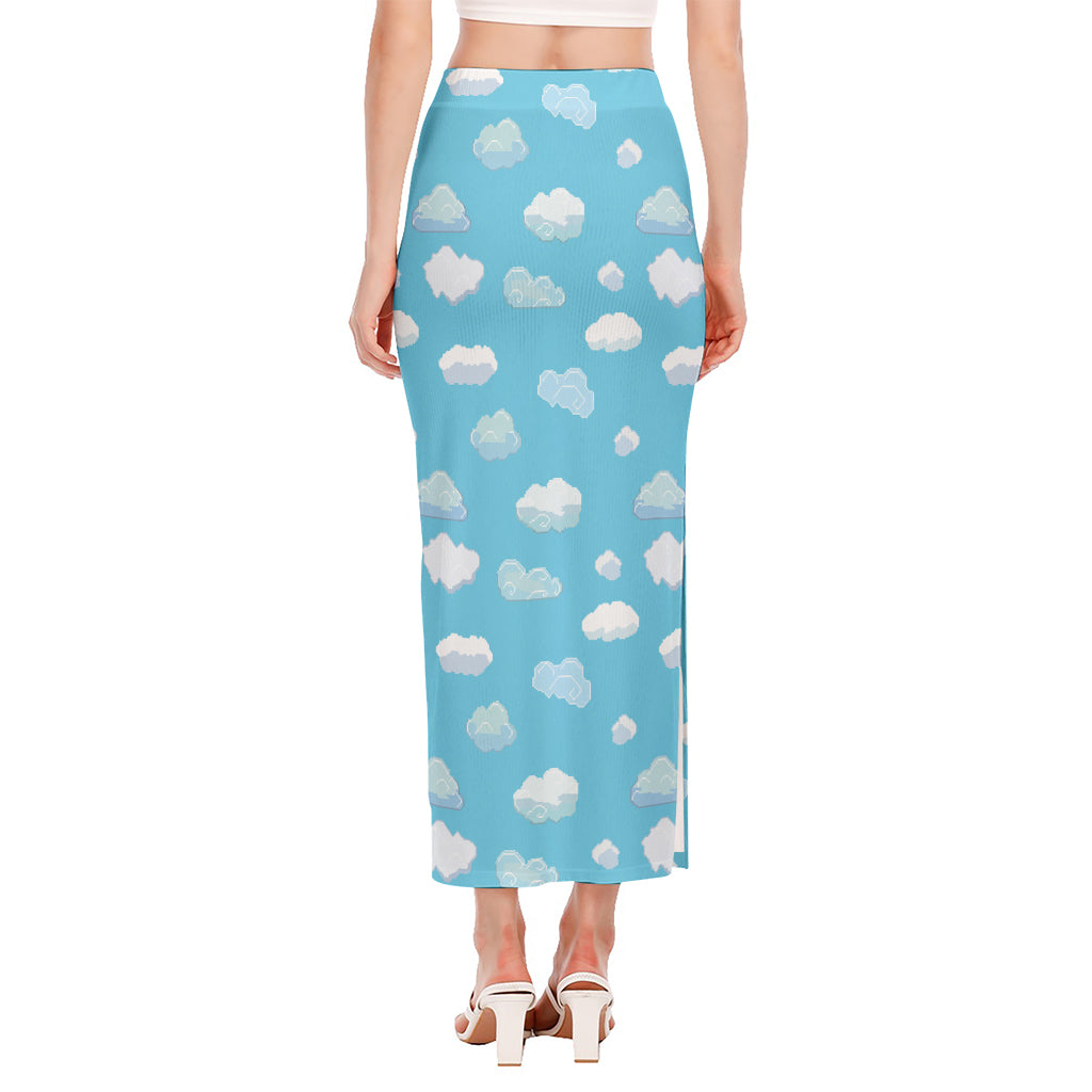 Pixel Cloud Pattern Print Side Slit Maxi Skirt