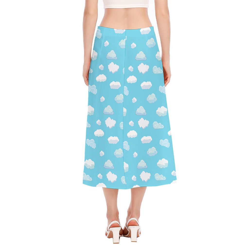 Pixel Cloud Pattern Print Side Slit Midi Skirt