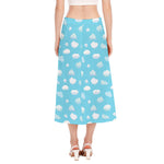 Pixel Cloud Pattern Print Side Slit Midi Skirt