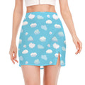 Pixel Cloud Pattern Print Side Slit Mini Skirt