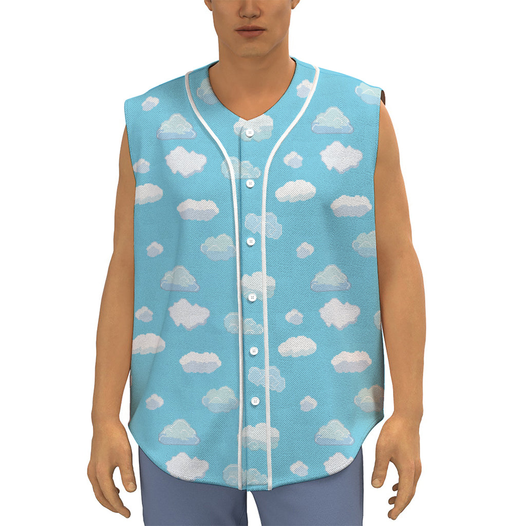 Pixel Cloud Pattern Print Sleeveless Baseball Jersey