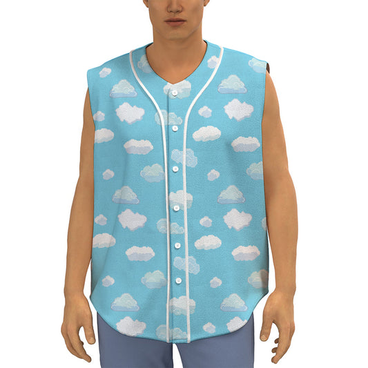 Pixel Cloud Pattern Print Sleeveless Baseball Jersey