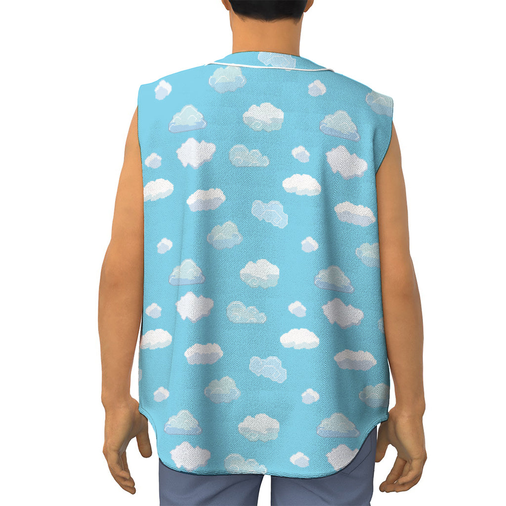 Pixel Cloud Pattern Print Sleeveless Baseball Jersey