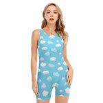 Pixel Cloud Pattern Print Sleeveless One Piece Swimsuit