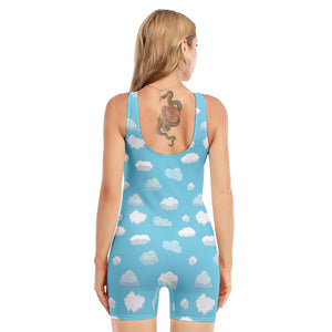 Pixel Cloud Pattern Print Sleeveless One Piece Swimsuit