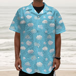 Pixel Cloud Pattern Print Textured Short Sleeve Shirt