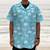 Pixel Cloud Pattern Print Textured Short Sleeve Shirt