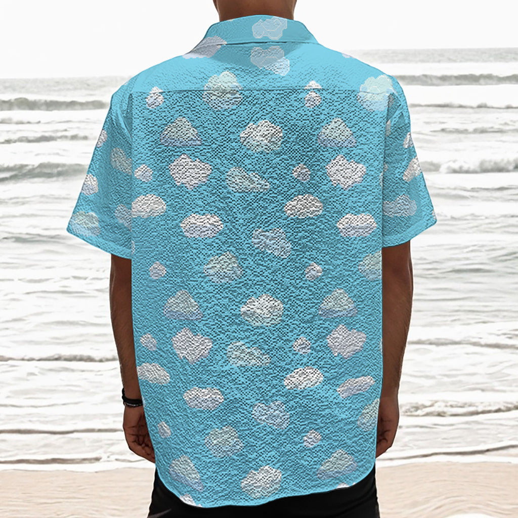 Pixel Cloud Pattern Print Textured Short Sleeve Shirt