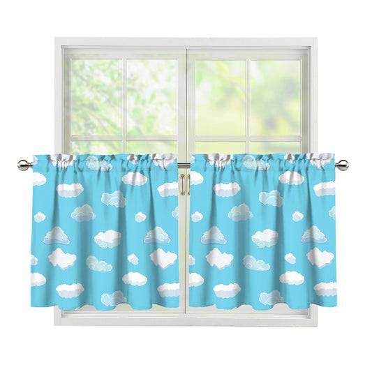 Pixel Cloud Pattern Print Tier Curtains