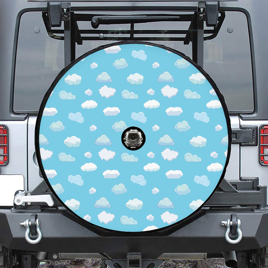 Pixel Cloud Pattern Print Tire Cover With Camera Hole