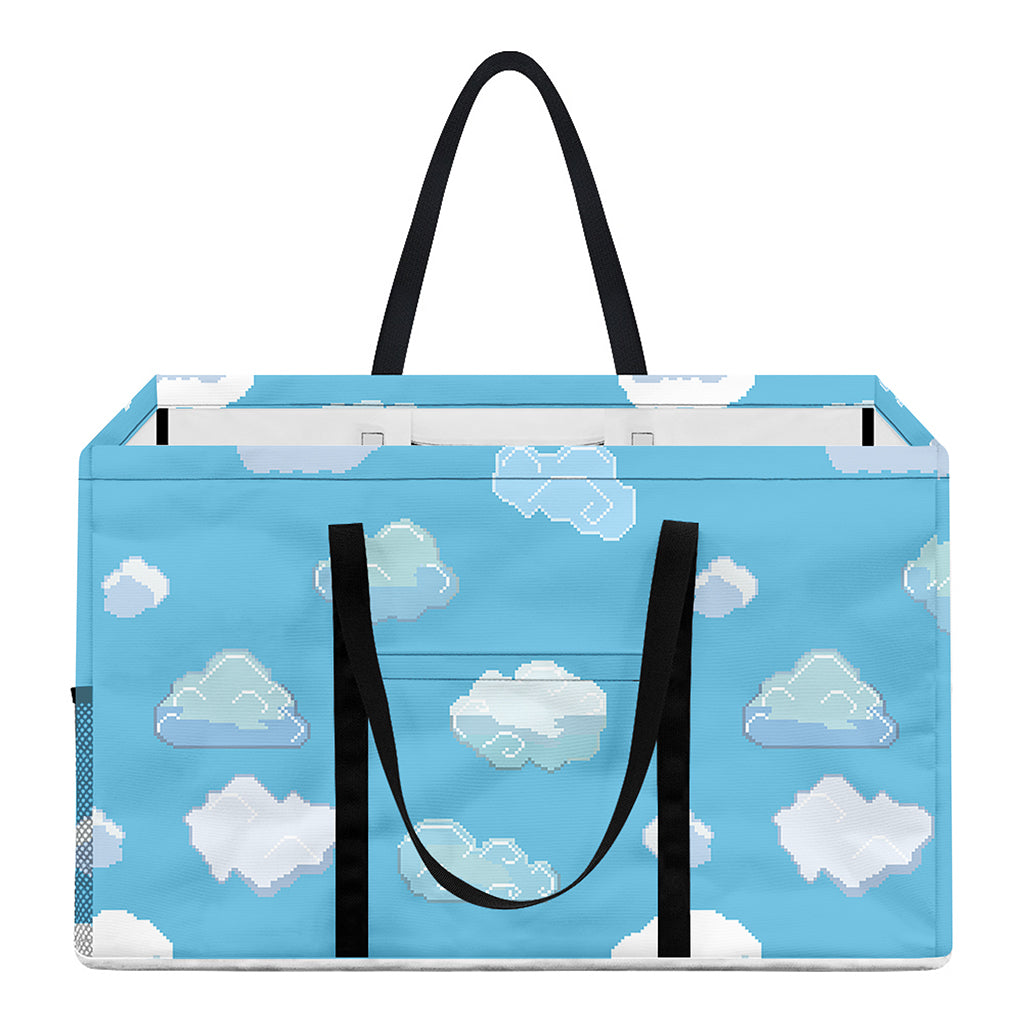 Pixel Cloud Pattern Print Utility Tote Bag