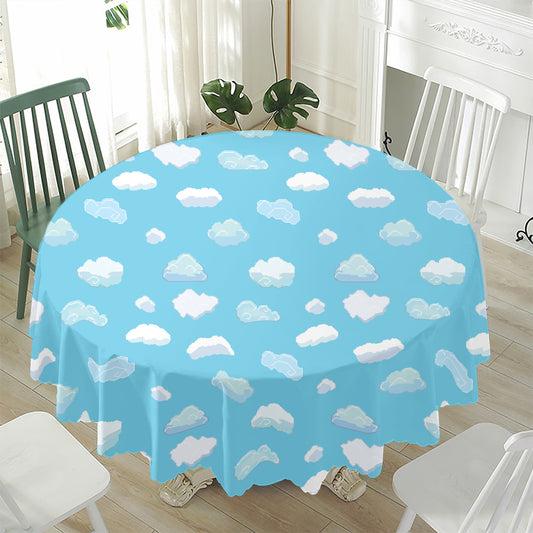 Pixel Cloud Pattern Print Waterproof Round Tablecloth