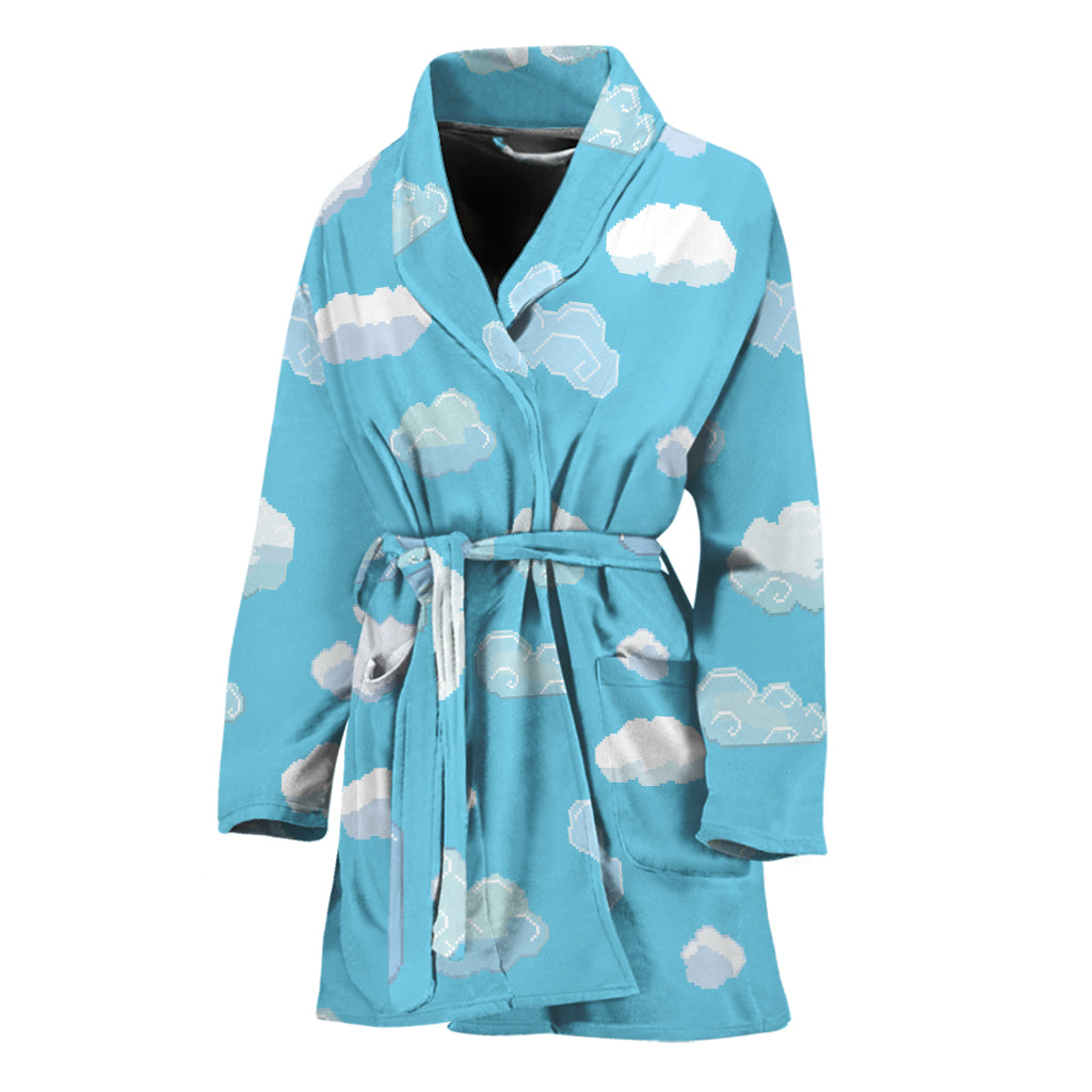 Pixel Cloud Pattern Print Women's Bathrobe
