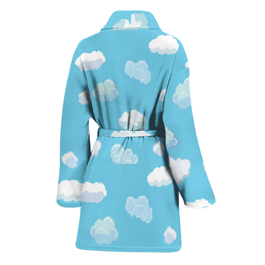 Pixel Cloud Pattern Print Women's Bathrobe