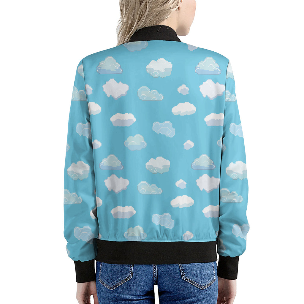 Pixel Cloud Pattern Print Women's Bomber Jacket