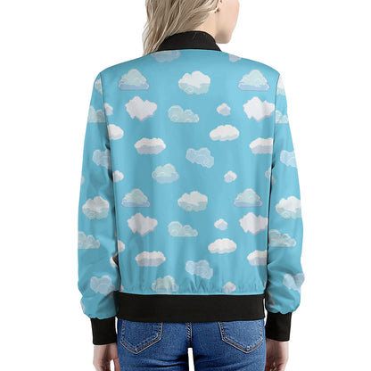 Pixel Cloud Pattern Print Women's Bomber Jacket