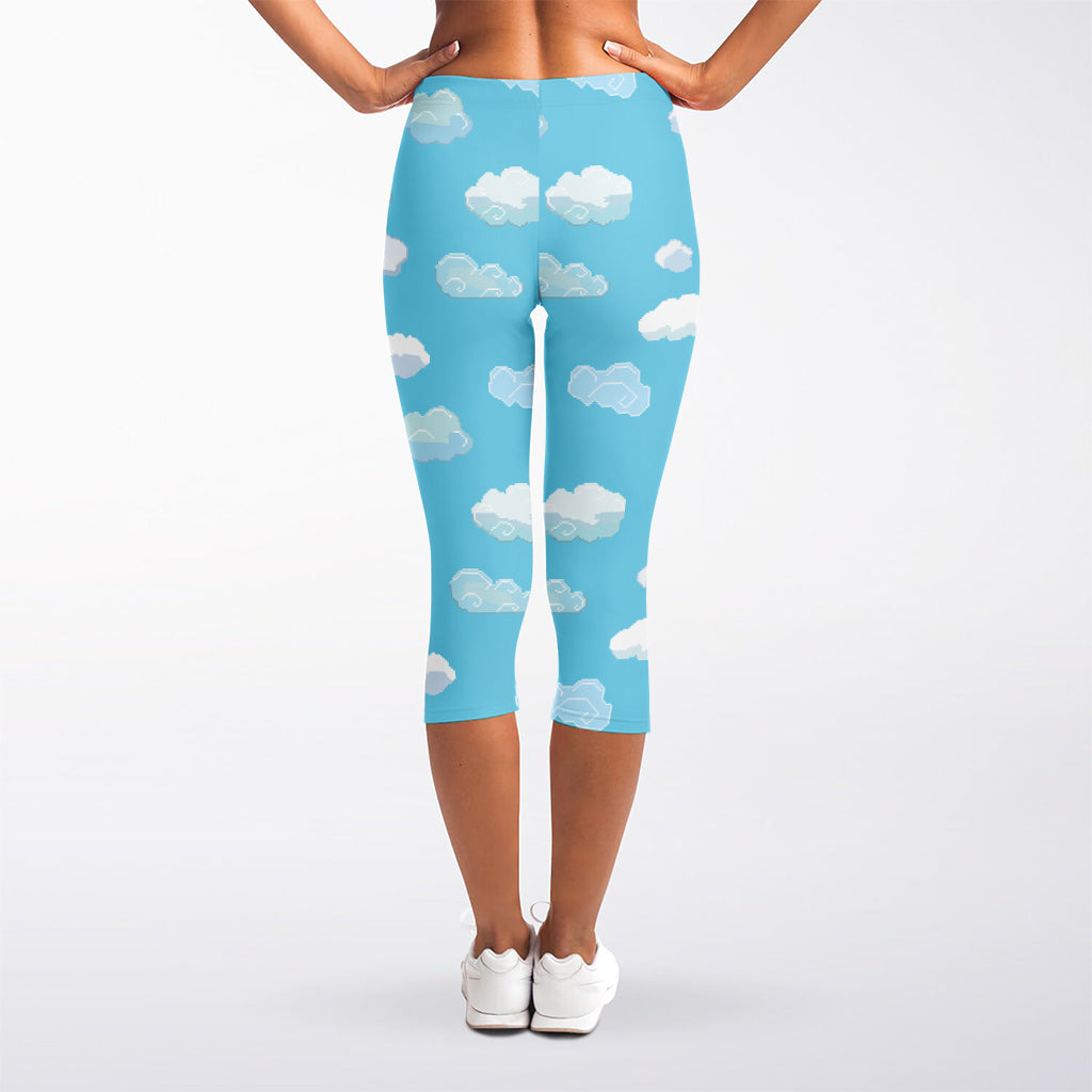 Pixel Cloud Pattern Print Women's Capri Leggings