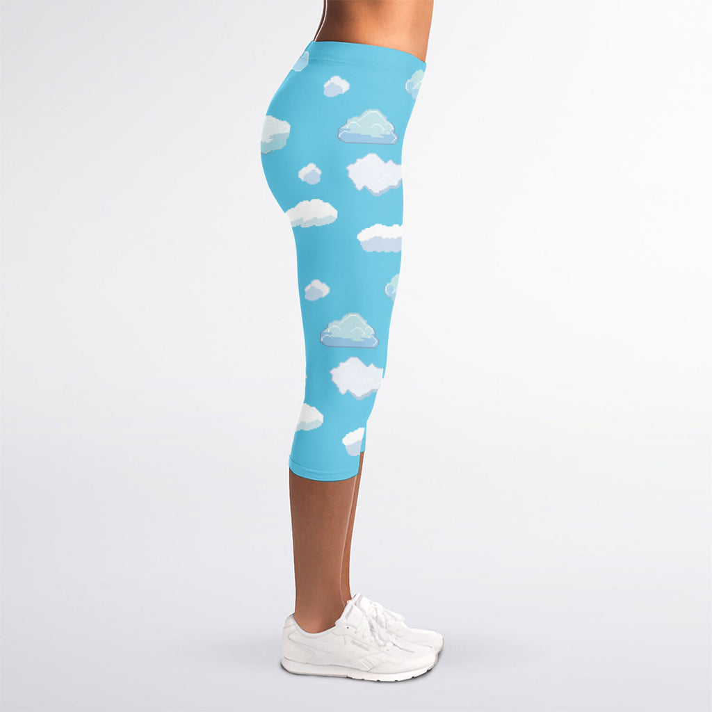 Pixel Cloud Pattern Print Women's Capri Leggings