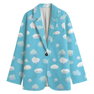 Pixel Cloud Pattern Print Women's Cotton Blazer