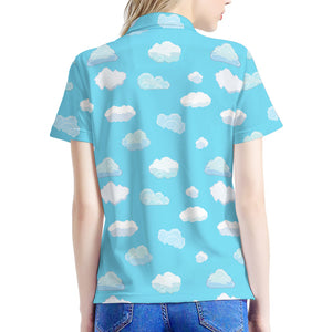 Pixel Cloud Pattern Print Women's Polo Shirt