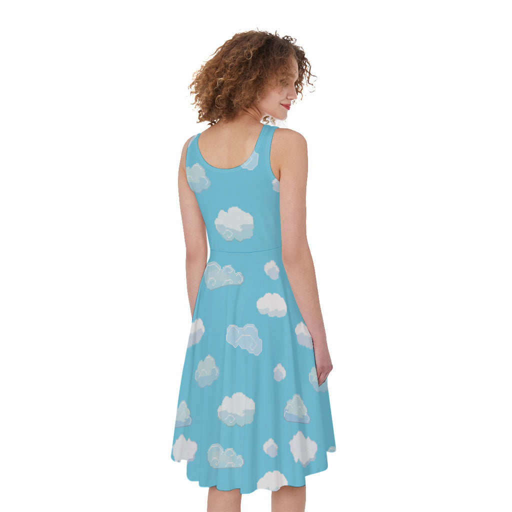 Pixel Cloud Pattern Print Women's Sleeveless Dress